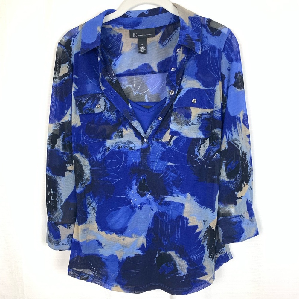 INC International Concepts Watercolor Blue Top